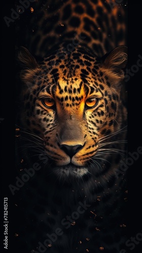 Minimalist Leopard Portrait on Dark Background Generative AI