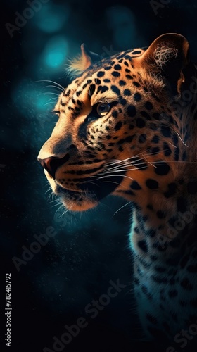 Stylized Leopard Silhouette on Dark Background Generative AI