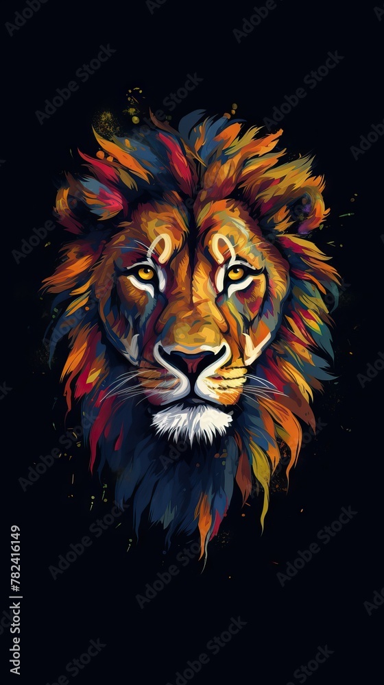 Majestic Abstract Lion Painting on Dark Background Generative AI