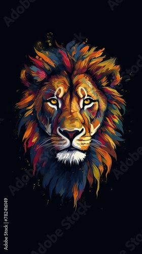 Majestic Abstract Lion Painting on Dark Background Generative AI
