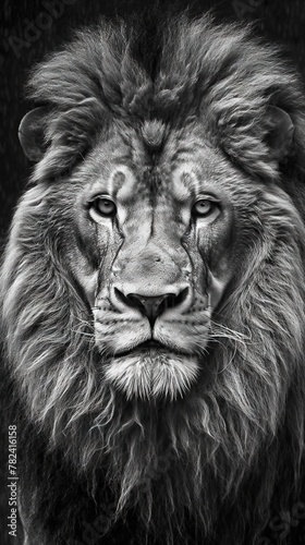 Majestic Black and White Lion Portrait Generative AI