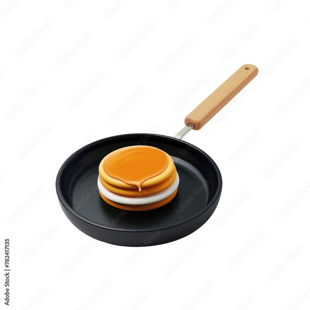 Lively illustration of an eraser cartoon character cheerfully flipping pancakes in a frying pan on a transparent background Lively illustration of an eraser cartoon character cheerfully flipping pancakes in a frying pan on a transparent background