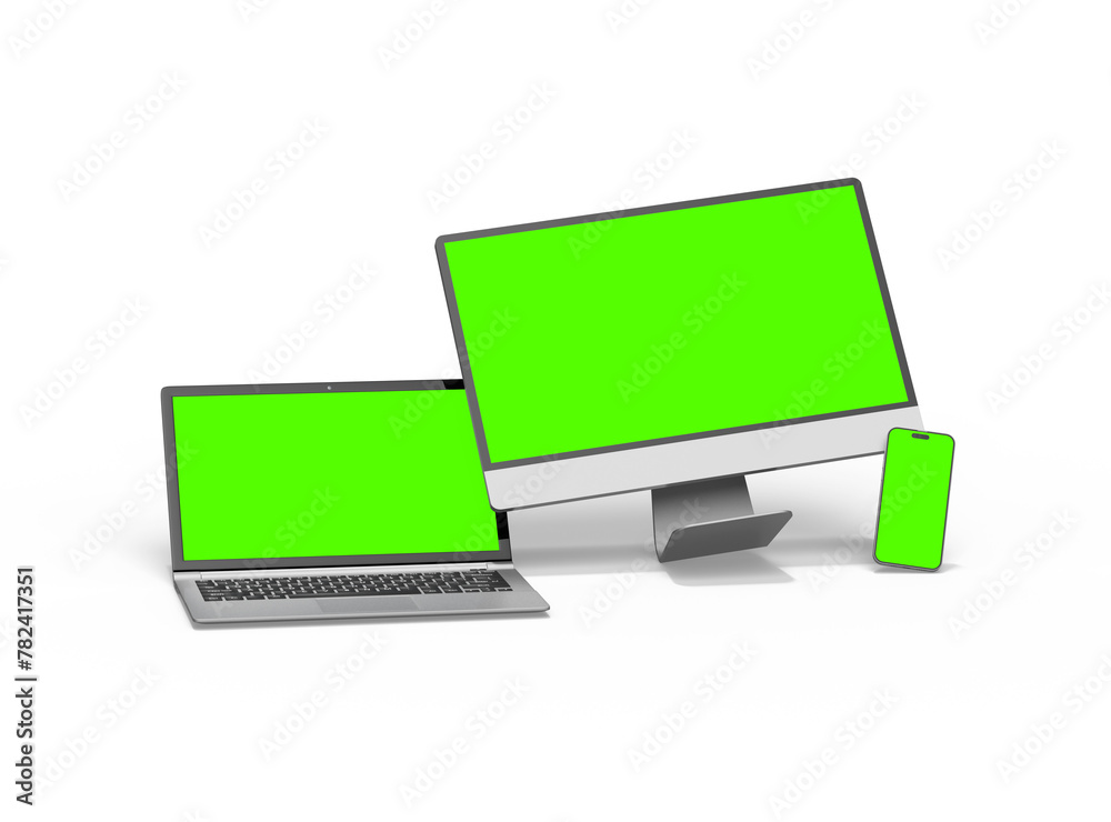 3d render of desktop, laptop, smartphone and tablet on a transparent background 3d render of desktop, laptop, smartphone and tablet on a transparent background