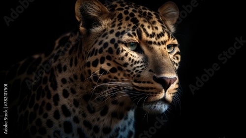 Majestic Leopard Portrait on Dark Background Generative AI © AlexandraRooss