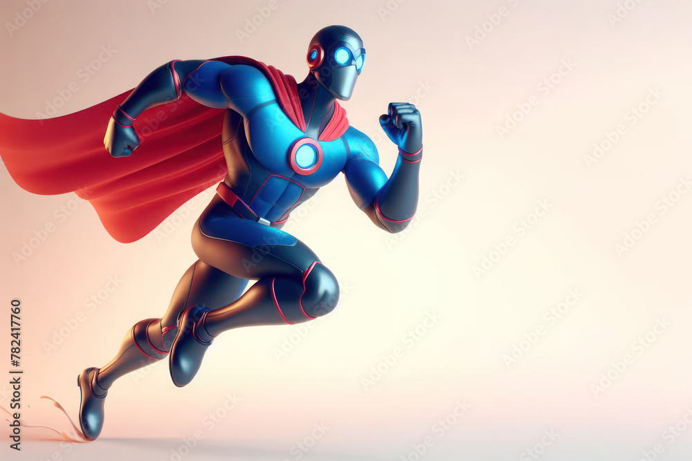 Running superhero on a clean background. Space for text.