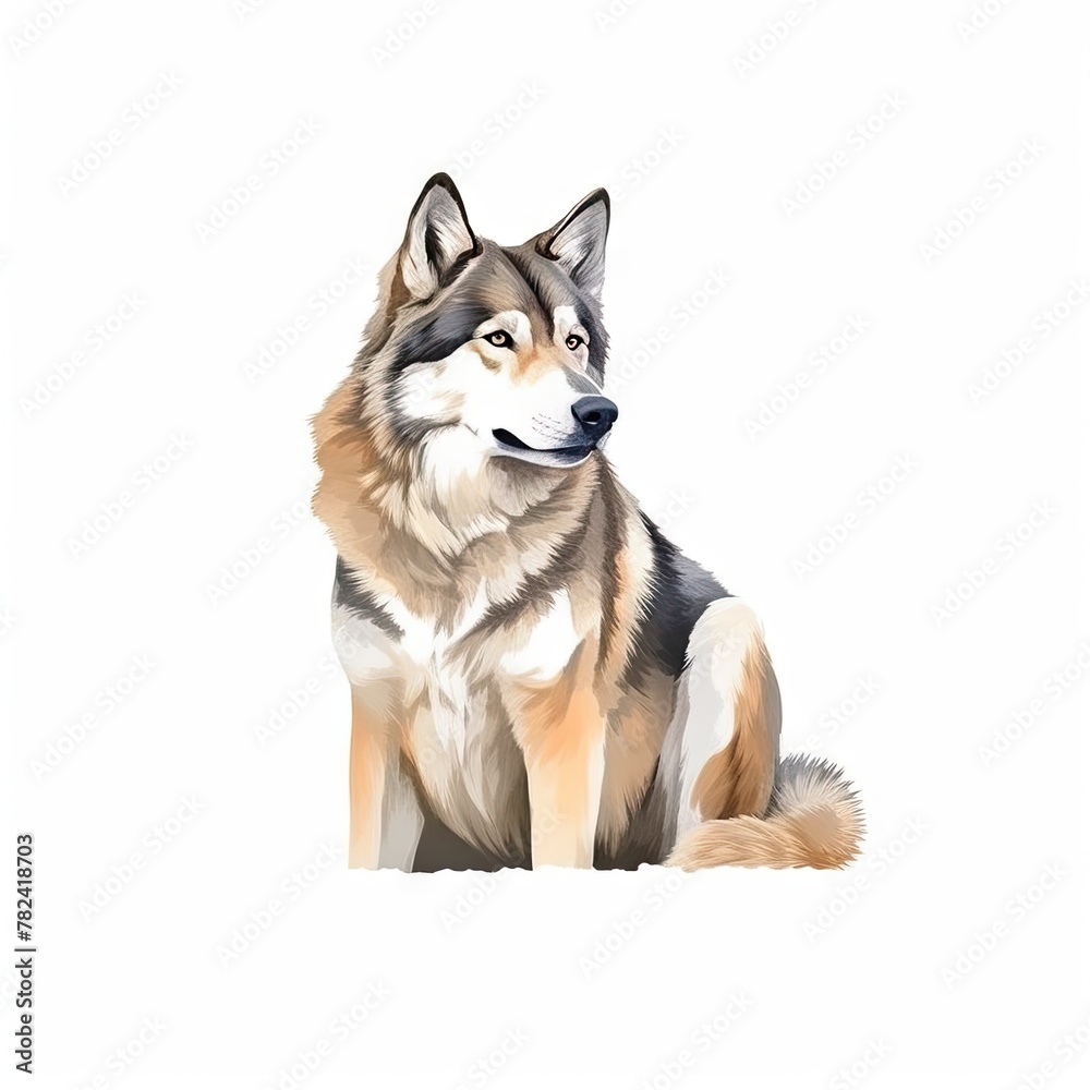 Fototapeta premium Malamute Watercolor Painting in Soft Pastel Colors Generative AI