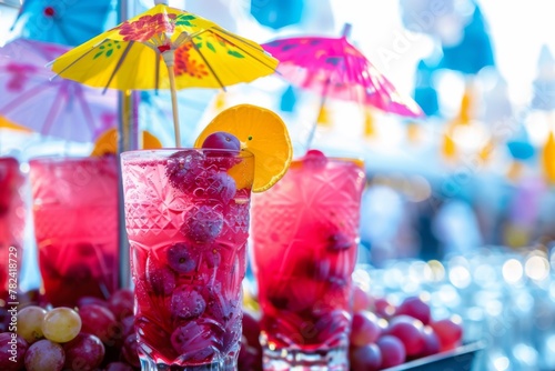Snapshot of seedless grape drink with umbrellas on table