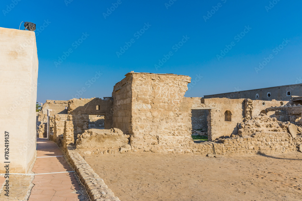 The desert coastal town (ghost town) of Jazeera Al Hamra includes a fort, three schools, an open-air market and mosques nestled between hundreds of villas. Ras Al Khaimah, UAE 