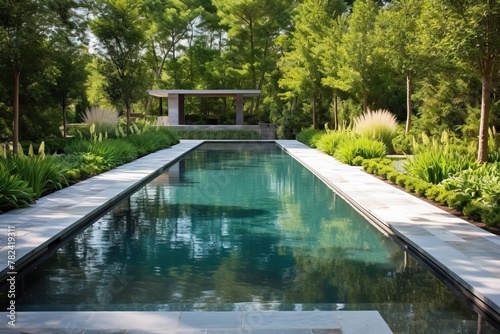 Serene Minimalist Garden Retreat with Swimming Pool Generative AI