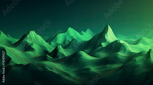 Serene Mountain Landscape in Vibrant Green Tones Generative AI © AlexandraRooss