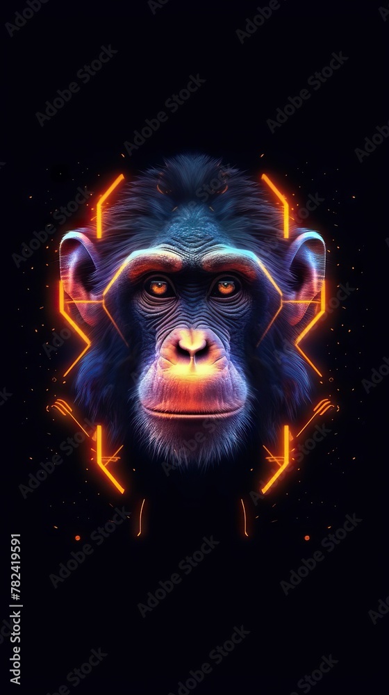 Neon-Inspired Vibrant Monkey Portrait Generative AI
