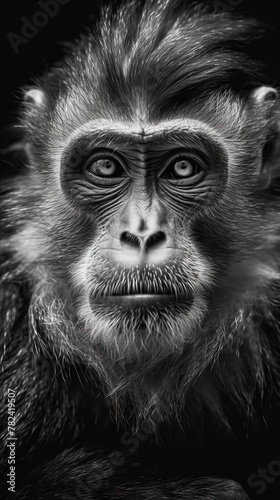 Artistic Monochrome Primate Portrait Generative AI