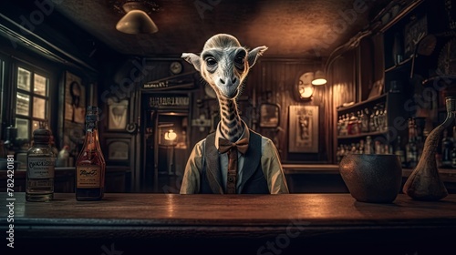 Anthropomorphic Bartender Serving Beer to Animal Patrons Generative AI