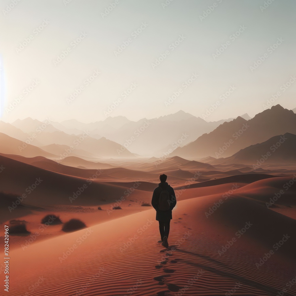 A lonely man walking in the desert. A lonely man walking in the desert.