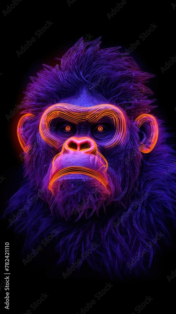 Vibrant Neon Gorilla Artwork Generative AI