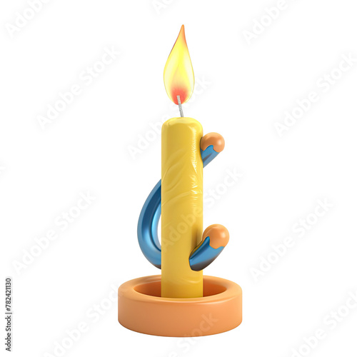 Yellow candle with a unique blue flame rests on a stand, creating a warm and cozy atmosphere Isolated on transparent