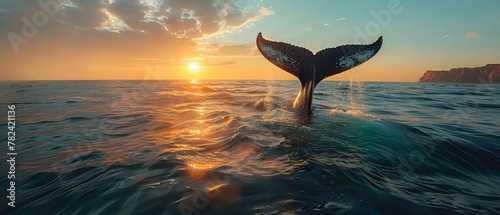 Sunset Serenade with a Whale Tail. Concept Nature Photography, Marine Life, Sunset, Ocean Conservation, Artistic Silhouette © Ян Заболотний