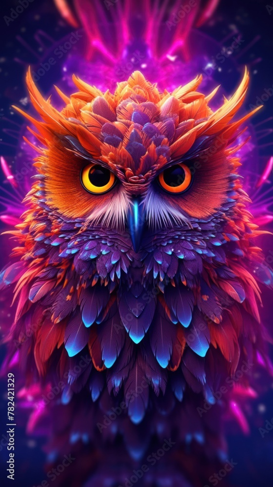 Mesmerizing Neon Owl Composition Generative AI