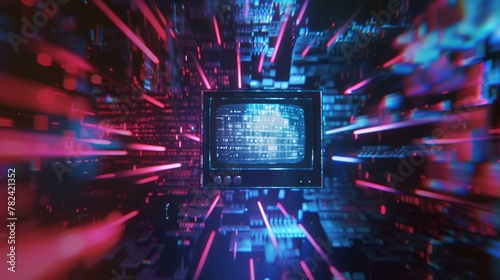 a television set with a colorful background