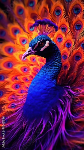 Vibrant Neon Peacock: Mesmerizing Chaos in Dynamic Composition Generative AI