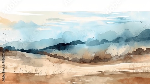 Serene Watercolor Landscape with Blank Space Generative AI