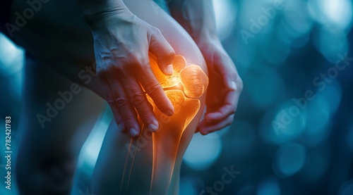 a person holding their knee with hand photo