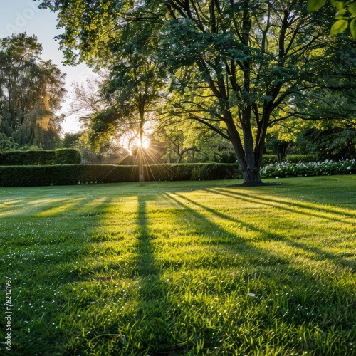 Beautiful green lawn with l...