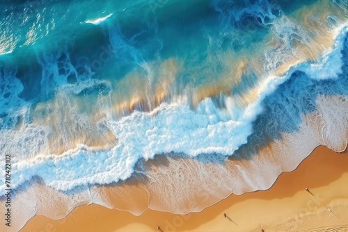 Aerial View of Ocean Waves and Beach Scenery Generative AI