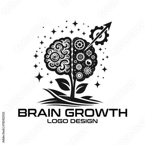 Brain Growth Vector Logo Design photo