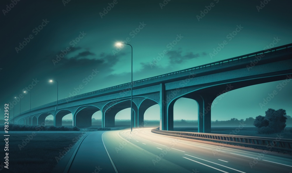 Glowing Overpass at Dusk: Ethereal, Dreamy Landscape Generative AI