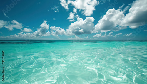 crystal clear turquoise sea water with cloud reflections for tranquil themes