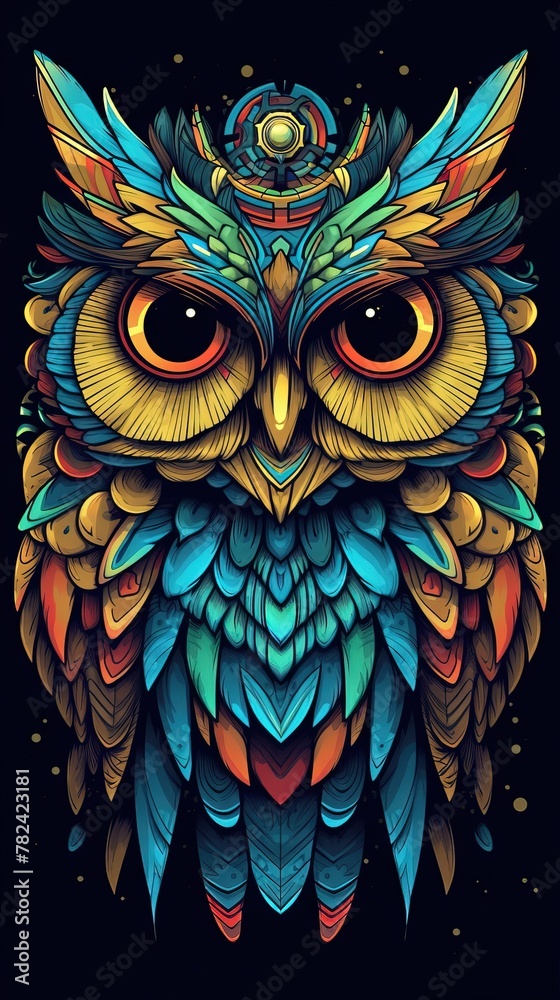 Obraz premium Vibrant Pop Art Owl on Dark Background Generative AI