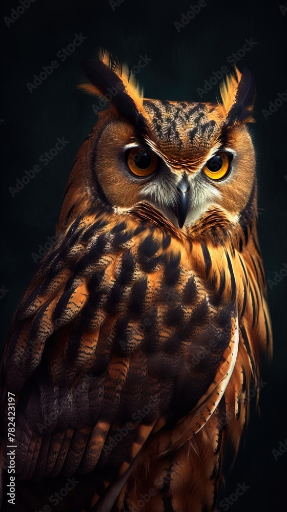Realistic Owl Portrait on Dark Background Generative AI Realistic Owl Portrait on Dark Background Generative AI