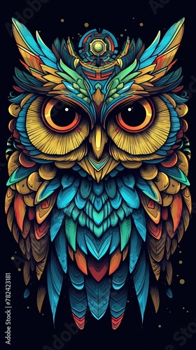 Vibrant Pop Art Owl on Dark Background Generative AI