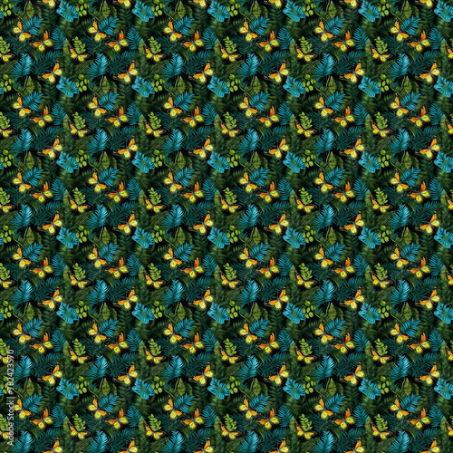 Bright butterflies with fern leaves pattern
