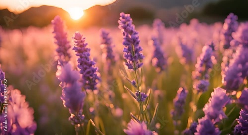 Lavender field at sunset. photo