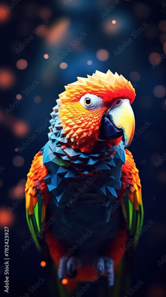 Fototapeta premium Vibrant Parrot in Low Polygon Art Style Generative AI