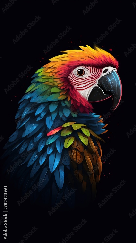 Fototapeta premium Vibrant Pixel Parrot Portrait Generative AI