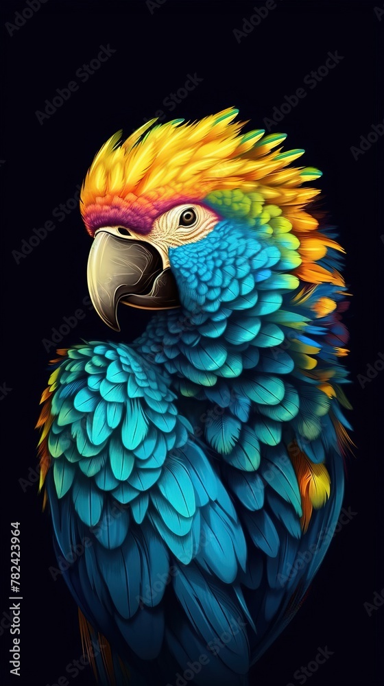Obraz premium Vibrant Pop Art Parrot on Dark Background Generative AI