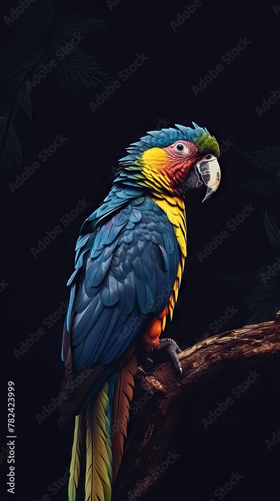 Fototapeta premium Stunning Silhouetted Parrot on Dark Background Generative AI