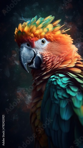 Captivating Double Exposure Parrot on Dark Background Generative AI © AlexandraRooss