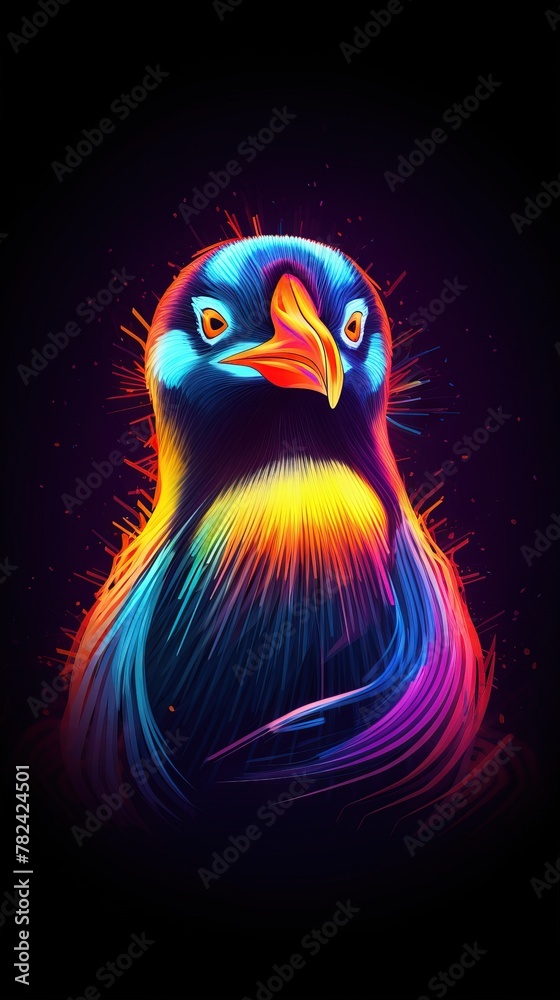 Fototapeta premium Vibrant Penguin Silhouette on Moody Dark Background Generative AI