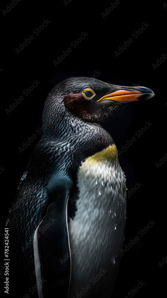 Naklejka premium Realistic Penguin Portrait on Dark Background Generative AI