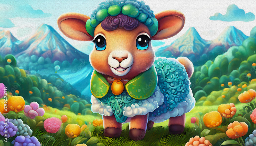 oil painting style CARTOON CHARACTER CUTE BABY a sheep isolated on white background, top view. side front view, animal, oil painting style CARTOON CHARACTER CUTE BABY a sheep isolated on white background, top view. side front view, animal,