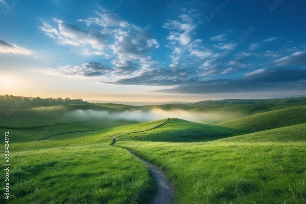 Obraz premium Picturesque Winding Path Through Lush Green Landscape Generative AI