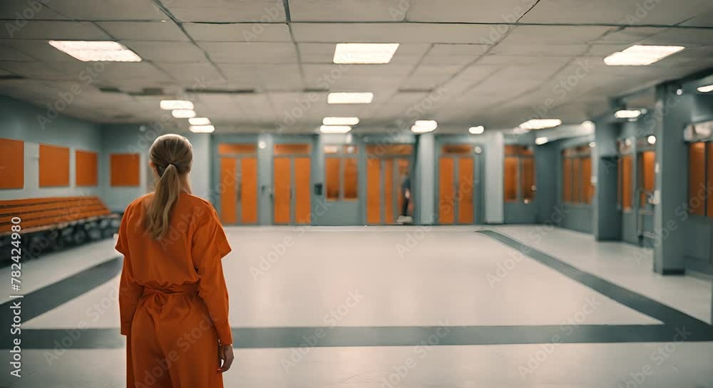 Back view of a female prisoner in jail. Stock Video | Adobe Stock