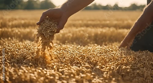 Hand picking wheat grains. photo