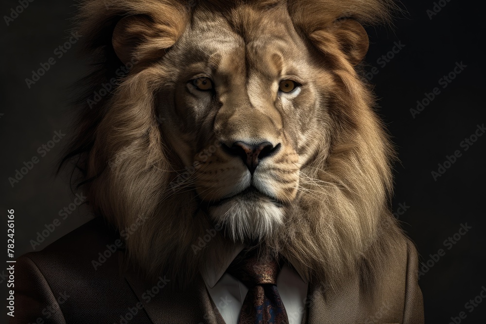 Regal Business Lion Portrait Generative AI