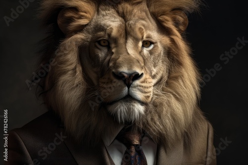 Regal Business Lion Portrait Generative AI