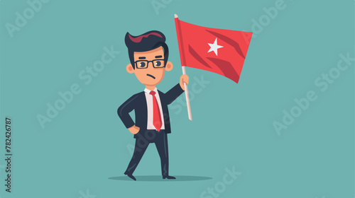 Cartoon illustration of businessman holding flag ve
